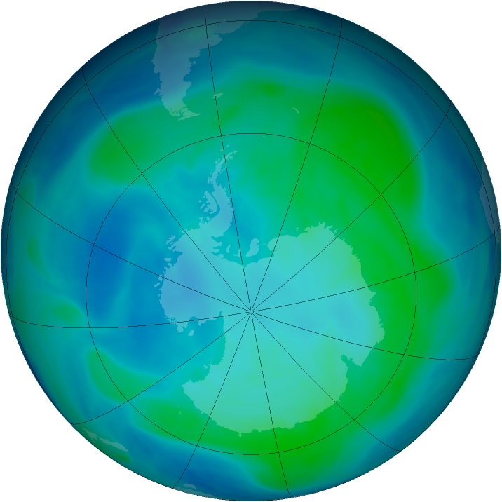 Antarctic ozone map for 04 February 2007